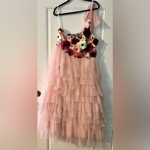 Blush One Shoulder 3D Floral Tulle Dress